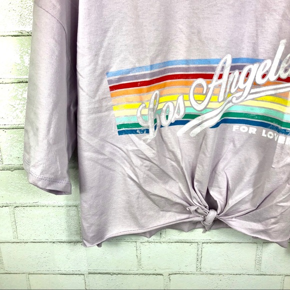 NWT Topshop LA Rainbow Knotted Hem Tee - Picture 5 of 8